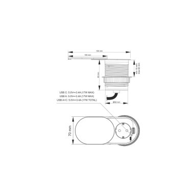 Lizdas SLIDE BOX su USB A  ir USB C jungtimi